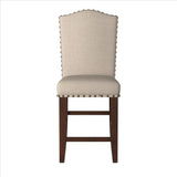 Classic Cream Upholstered Cushion Chairs Set of 2pc Counter Height Dining Chair Nailheads Solid wood B011P148642