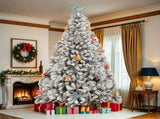6 ft Pre-lit Snow Flocked Artificial Christmas Tree with 880 Branch Tips, Green 93187612