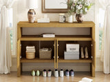 U_Style 60" 4-Door Sideboard, Modern Minimalist Solid Veneer Sideboard with Open Shelf, Natural N711P289132O