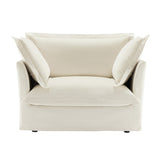 Slip-covered Armchair with 1 Big Back Cushion and 2 Big Toss Pillows, Single Deep Seat Comfy Single W3041P240107
