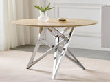 37Inch Round Dining Table, Small Round Kitchen Table With Silver Metal Legs, Suitable For 2 To 4 36643401
