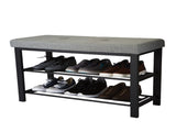 Entryway Metal Cushioned Bench with 2 Tier 8 Pair Shoe Storage in Grey 58134028
