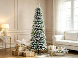 Snow-Flocked 7' Tall Slim Pencil Christmas Tree, Artificial Tree with Realistic Branches & 603 Tips, 63306920