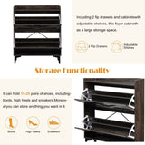 Shoe Cabinet with 2 Flip Drawers& Open Shelves,Modern Entryway Shoe Storage Cabinet, SlimNarrow W679P154753