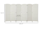 6FT Tall 6-Panel Folding Room Divider, White Weave Privacy Screen with Portable Partition Wall for 33669644