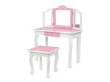 Children's Wooden Dressing Table Three-Sided Folding Mirror Dressing Table Chair Single Drawer Blue 21682887