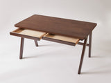 100% Solid Rubber Wood Computer Desk, Retro Walnut Writing Desk with Drawer, Sturdy A-Frame Leg, 01637992