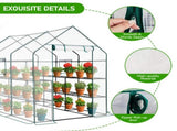 Large Walk-in Greenhouse with PE Cover & Side Windows, 12-Shelf Indoor Outdoor Portable Greenhouse 51283548