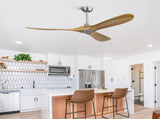 60 Inch Outdoor Ceiling Fan Without Light 3 Solid Wood Blade with DC Motor Remote Control W934P156670