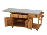 59.9''L Outdoor Gill Kitchen Cart, Solid Wood Kitchen Island with Extendable Stainless Steel N717P507994A