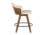 Mid-Century Counter Stool in Walnut and Cream Faux Leather B202P222358