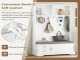 ON-TREND Elegant Hall Tree with Sliding Doors, Versatile Coat Rack with 6 Silvery Hooks & Handles, N721P205787K