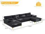 280*130*85 U-Shaped 4-Seat Linen Seat Frame Wooden Frame Back Iron Frame Golden Feet Indoor Modular 08465381