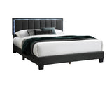 1pc Queen Size Bed Charcoal Wool Fabric Channel Tufting w LED Full Upholstered Bedframe Bedroom Bed B011P238968