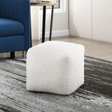 Modern Square Pouf Off-White Faux Fur Fabric Upholstered Ottoman, Footstool, Non-Slip Floor Pouf, B011P251655
