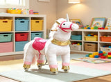 White 29.5" Plush Unicorn Ride-On Toy Kids Rocking Horse with Wheels, No Battery 3-5 Years 67371050
