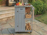 Outdoor Kitchen Island Fir Wood Prep Station Lockable Kitchen Cart with Stainless Top, Ample Storage N719P380278E