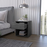 FM FURNITURE Elliott Nightstand with Elegant Drawer and Open Shelf, Ligth Gray B128P321065