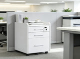 White 3 Drawer Mobile File Cabinet for Office Document Organization, Lockable, Edged Top, Rolling 49986537