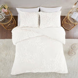 King/Cal King 3 Piece Tufted Cotton Chenille Floral Duvet Cover Set B035129182