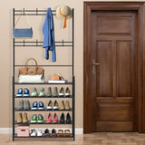 ZNTS Entryway Coat Hat Rack Shoe Storage Shelf 5 Tier Shoe Rack Freestanding Hall Tree Garment Hanger 14015095