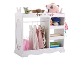 White MDF Particleboard Children's Wardrobe with 1 Mirror, 3 Shelves, and 1 Clothes Rod Rabbit 80169276