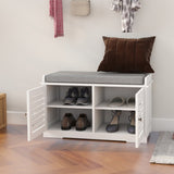 Shoe Storage Bench with Padded Seat Cushion, Entryway Bench with 2 Barn Doors-White W282P144349