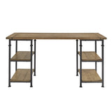 ZNTS Vintage Industrial 1pc Writing Desk with 4 Open Shelves Rustic Poplar Finish Solid Wood and Metal B011P220224