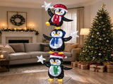 6 FT Pre-Lit Christmas Penguin Trio Decoration, 3 Cute Penguins with Iridescent Stars, Cold White 03911702