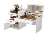 3-in-1 Vanity Desk with Flip Top Mirror, Glass Top Compact Makeup Vanity & Hidden Storage, Vanity N704P391337K