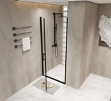 24"x 72" Pivot Shower Door, Matte Black Aluminum Frame, Half Frame ,1/4" Tempered Glass W1675P307040