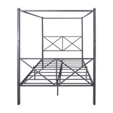 Metal Canopy Bed Frame, Platform Bed Frame with X Shaped Frame Full Black W84041891