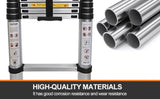 11.5 FT aluminum telescopic ladder, equipped with 360 &deg rotatable stabilizer bar and metal tool W2717P257438