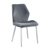 ZNTS Modern Dining Side Chairs Set of 2, Dark Gray Velvet Upholstered White Metal Legs Furniture B011P284952