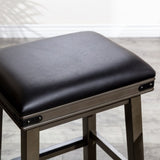 24" Counter Stool, Antique White Finish, Black Leather Seat B04660622
