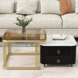 ZNTS ON-TREND 2-in-1 Square Nesting Coffee Table with Wheels & Drawers, Stackable Side Table with High WF324359AAB