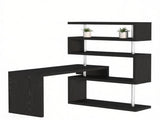 Black 94" 5-Tier L-Shaped Computer Desk with Rotating Writing Table Corner Desk with Display Shelves 80659477