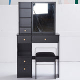 Small Size Left Drawer Desktop Vanity Table Cushioned Stool, Extra Large Sliding Mirror, Multi W936P226017