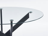Black Dining Table with cross metal leg and tempered glass,Modern Space Saving Kitchen Table for W234P227893