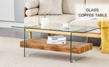 40.3-inch sturdy double-layer coffee table - tempered glass tabletop and table legs, with a W1512P317685