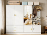 Wardrobe with 5 Doors 2 Drawers 2 Open Shelves Particleboard Unit with 1 Mirrored Door and 4 Hooks 32021789