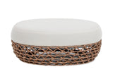 Willow 25" Round Upholstered Woven Patio Ottoman, Golden Brown Wicker Frame, Wheat Beige B2719P305701