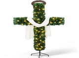 5FT Green Cross-Shaped Christmas Tree with Scarf & Headband, PVC 446 Tips, DIY 100 Warm White LED 03461408