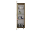 Vernon Slim Storage Cabinet with 4-Tier Shelf and Broom Hangers, Natural Oak B097P474304