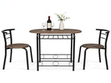 1 Table 2 Chairs Dining Table Set, Oval MDF Tabletop, Black Metal Frame, KD Knock 20139247