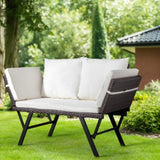 Outdoor Sofa, Woven Rattan Patio Furniture, Convertible Daybed or Double Chair with Adjustable 74062120