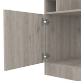 Syrah Corner Bar Cabinet, Eight Bottle Cubbies, Double Door, Two Open Shelves Light Gray B200P242413