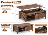 Lift Top Coffee Table with Sliding Barn Door, Farmhouse X Side Design, Hidden 37501778