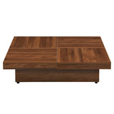 ZNTS Square Marble Veneer Coffee Table Sliding Top with Storage in Walnut 39.4'' 13693693