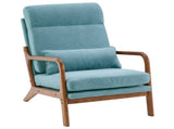 High Back Solid Wood Armrest Backrest Iron Frame Linen Indoor Leisure Chair Teal 05799351